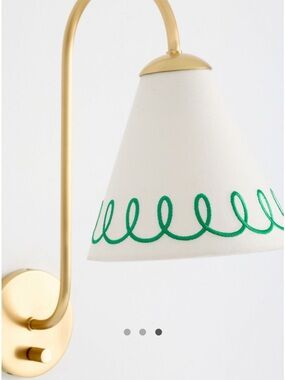 Maeve Gold Wall Sconce with White Shade and Green Embroidery New In Box